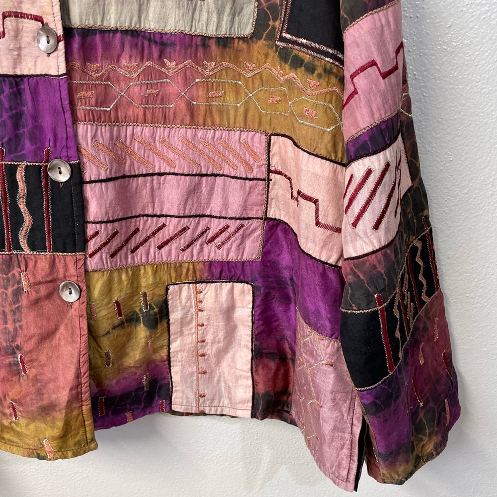 Parsley Sage Silk Patchwork Jacket Button Front A… - image 8